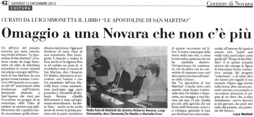 Articolo Apostoline Corriere Novara 12-12-13