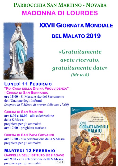 locandina festa madonna lourdes e giornata mondiale malato 2019