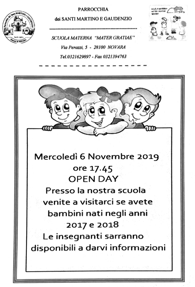 Locandina open day asilo Mater Gratiae 2019
